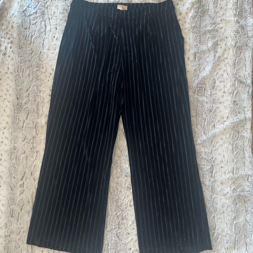 S by Serena Black Velvet Pin Stripe Wide Leg Pants Sz 1x